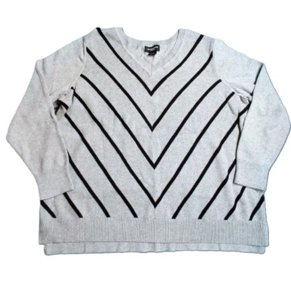 Liz Claiborne gray black V neck pullover  sweater size 1X cotton Cotton Chevron